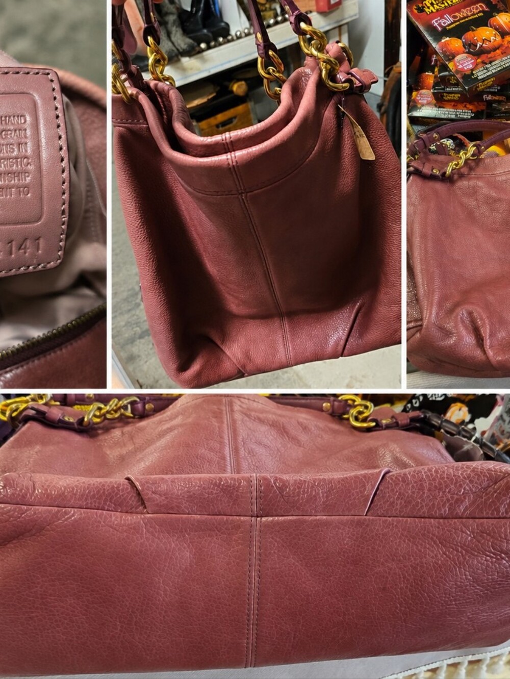 Coach Brooke 14141 Large Mauve Pebbled Leather Hobo Shoulder Bag